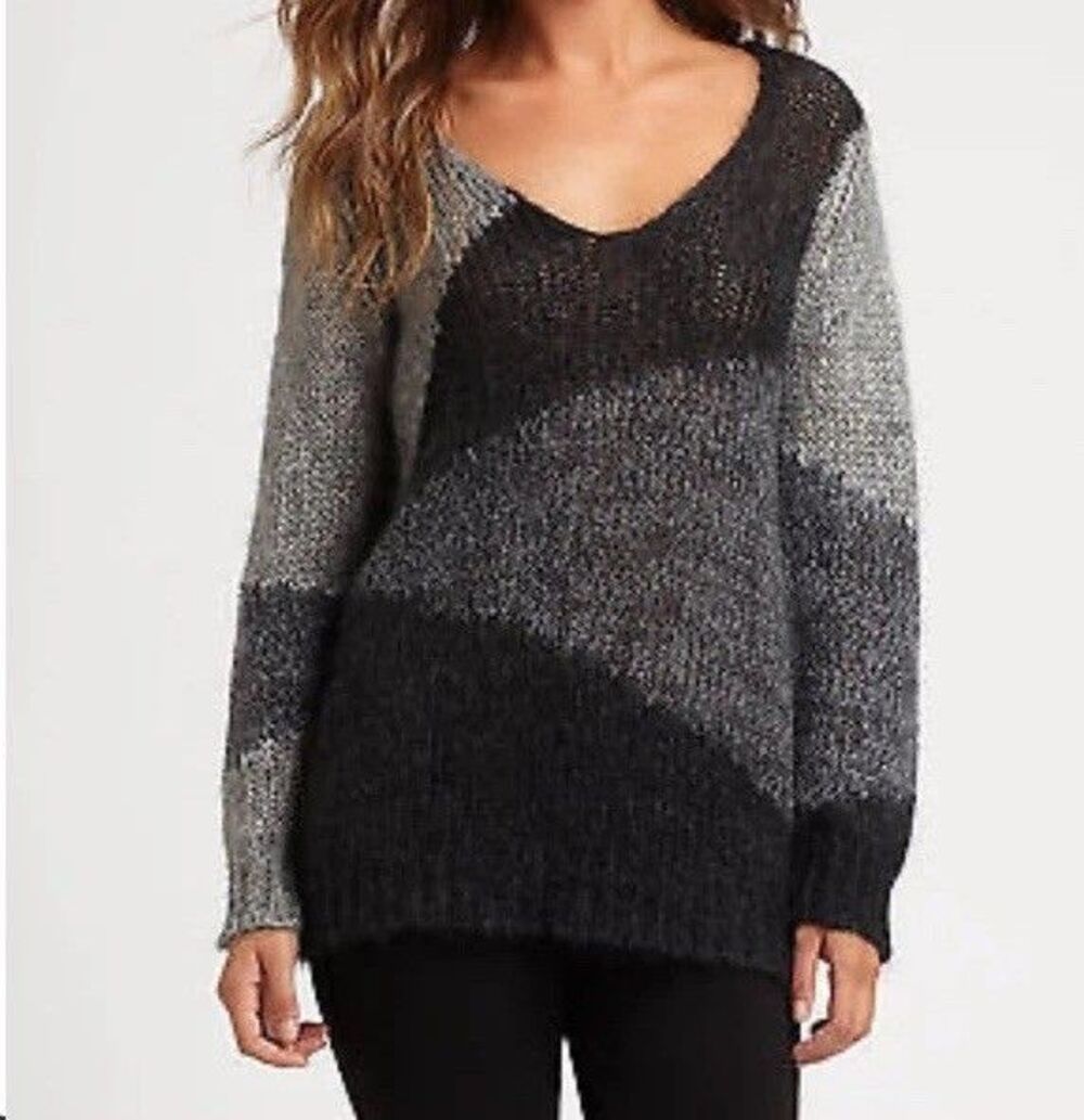 Eileen Fisher $298 Mohair Cashmere Sweater Size Small Loose Knit Gray Soft Sexy
